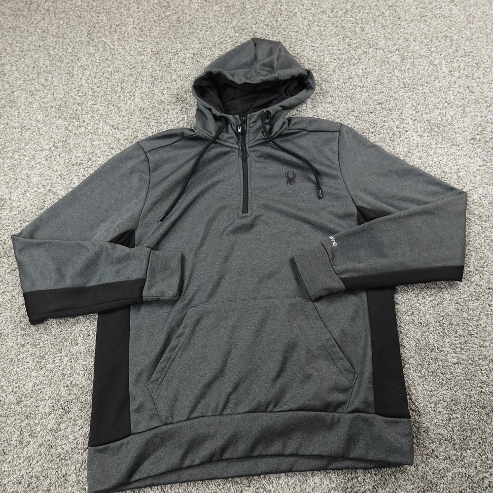NEW Spyder Hoodie Mens L Gray Black 1/4 Zip Pullover ProWEB Sweatshirt Athletic